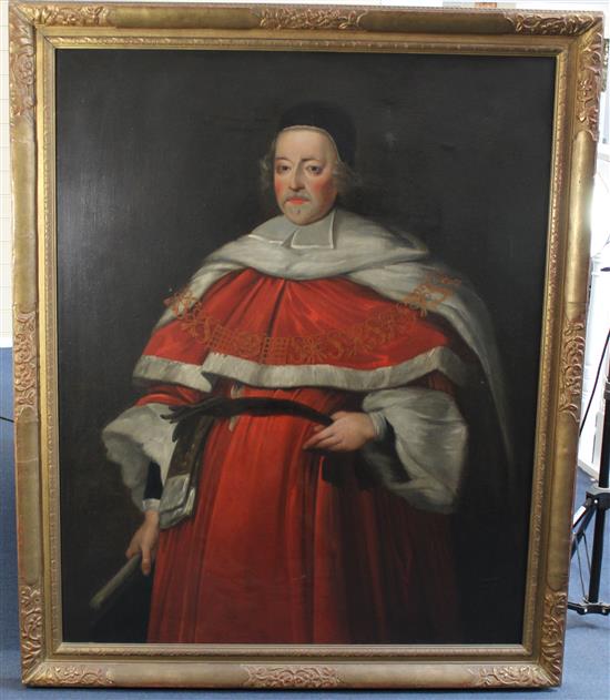 18th century English School Portrait of a Lord Chancellor, in ermine trimmed robes, 50 x 40in.